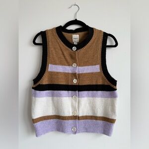Maeve Button-Up Striped Sweater Vest - Brown, Purple, White